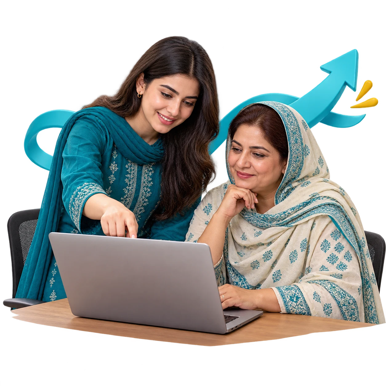Pakistani women learning practical laptop skills together