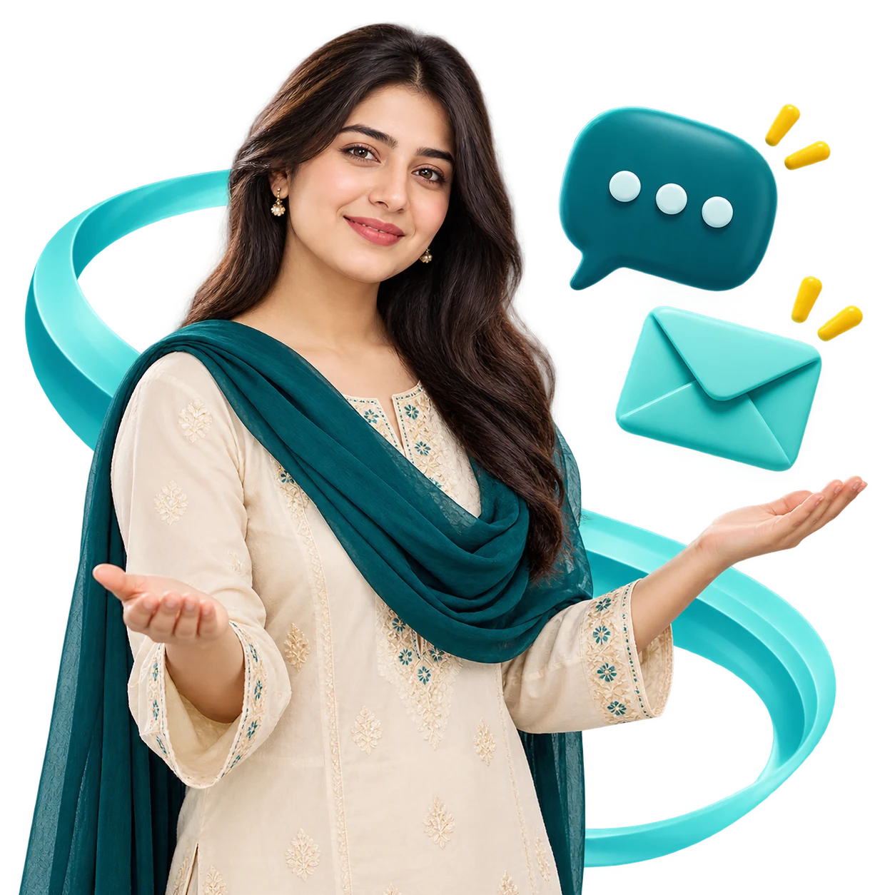 Welcoming consultant with conversation and email artwork