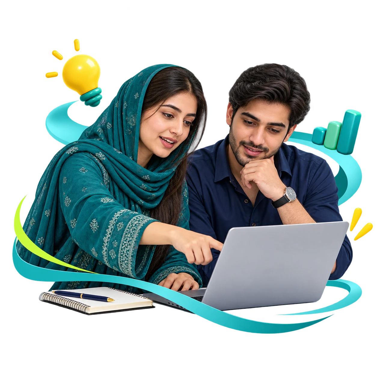 Young adults practising digital skills together