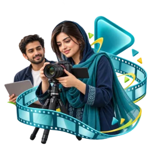 Pakistani video producers working with a camera