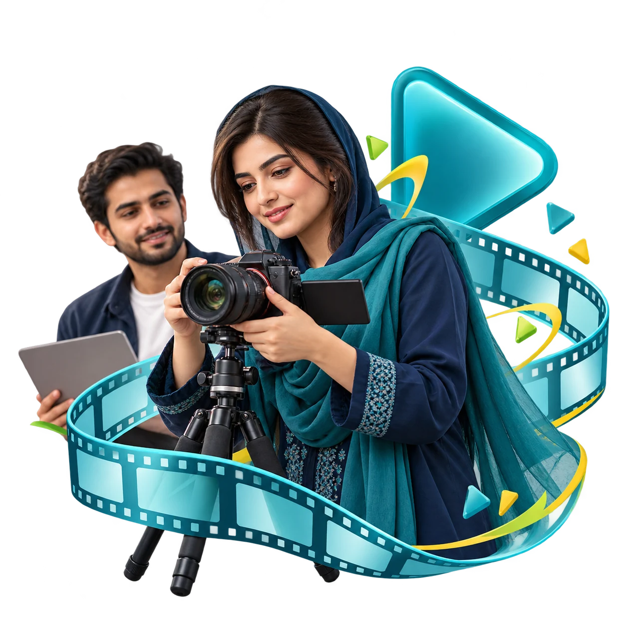 Pakistani video producers working with a camera